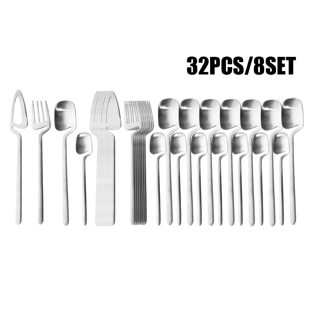 32pcs Black Matte Cutlery Set 304 Stainless Steel Dinnerware Set Knife Fork Spoon Dinner Set Bar Party Kitchen Tableware Gift
